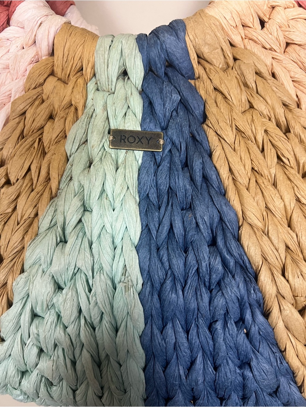 Roxy Salt Water Therapy Woven Beach Tote Bag Colorblock Round Handle Boho - Picture 5 of 8